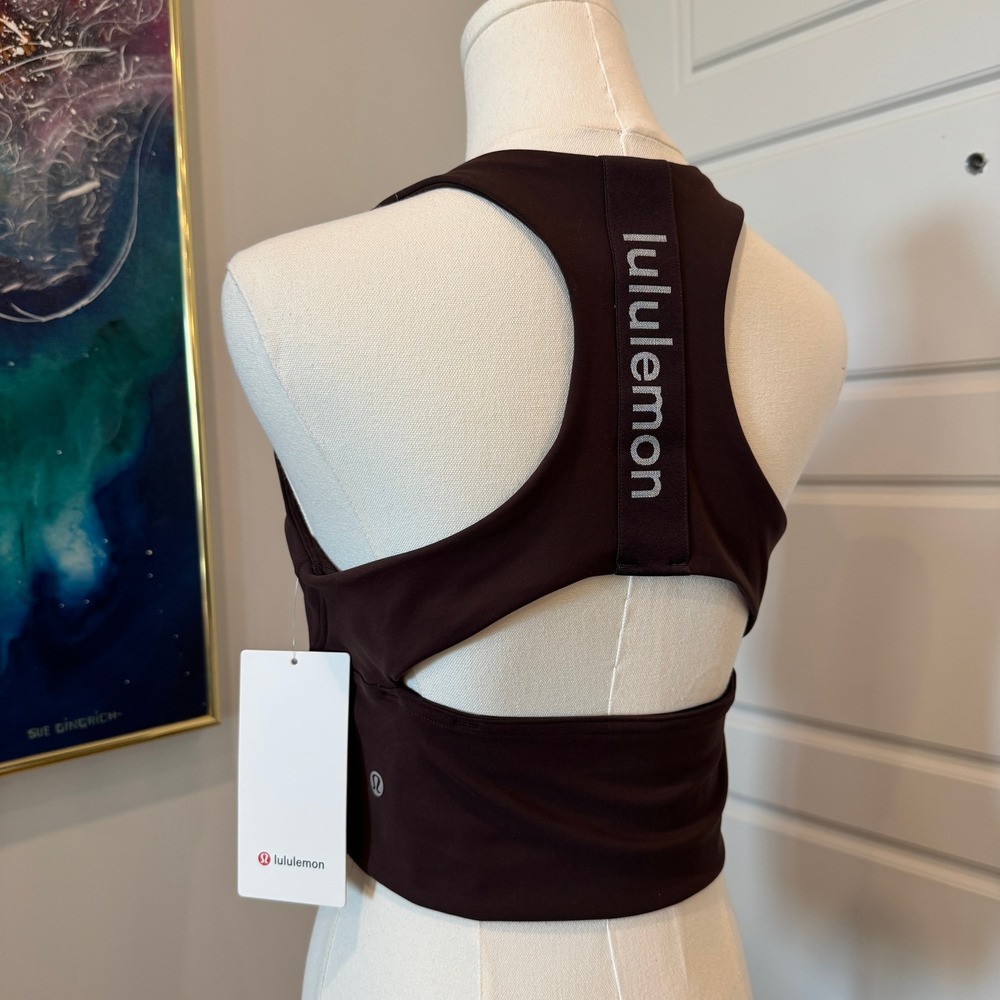 Lululemon Logo Elastic Everlux Shelf Tank Espresso Brown LW1FNAS Size 10 NWT
